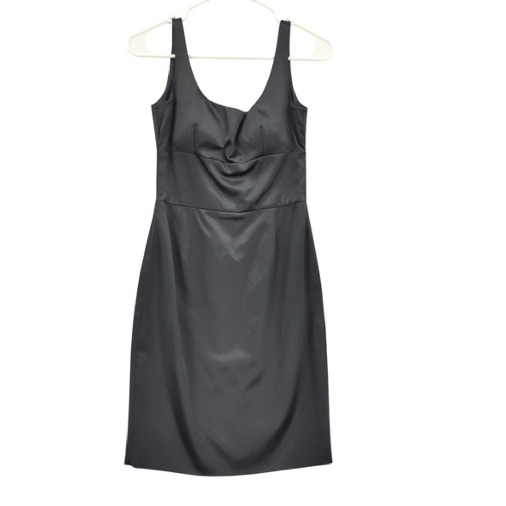 Talbots Womens Elegant Coquette 100% Silk Luxe Satin Dress 2P Black Padded LBD